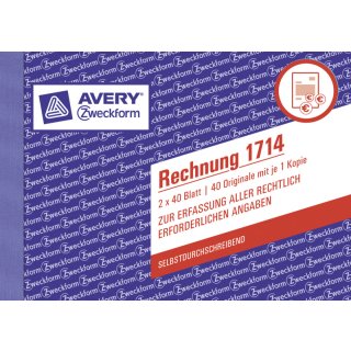 Avery Zweckform® 1714 Rechnung, DIN A6 quer, 20 Stück, weiß/gelb