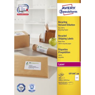 Avery Zweckform® LR7168-100 Recycling Versand-Etiketten, 199,6 x 143,5 mm, 100 Blatt/200 Etiketten, weiß