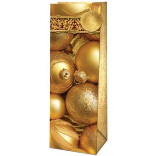 Weihn.Flaschentragetasche Kugeln gold 36x12,6x8,9cm