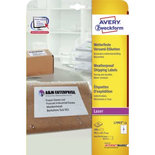 Avery Zweckform® L7993-25 Versand-Etiketten, 99,1 x 67,7 mm, Geeignet für Deutsche Post INTERNETMARKE, 25 Blatt/200 Etiketten, weiß