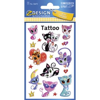 Avery Zweckform® Z-Design 56675, Kinder Tattoos, Katzen , 1 Bogen/17 Tattoo