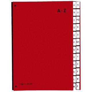 Pultordner Color-Einband - Tabe A - Z, 24 Fächer, rot