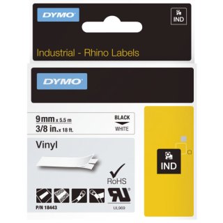 Vinylband Industrieband, PVC, laminiert, 5,5 m x 9 mm, schwarz/weiß