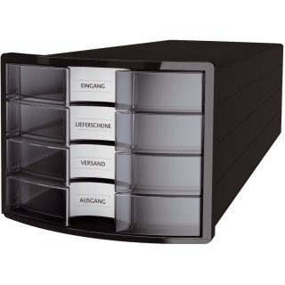 Schubladenbox IMPULS-A4/C4, 4 geschlossene Schubladen, schwarz/transluzent-klar