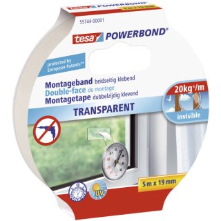 tesa doppelseitiges Montageband Powerbond TRANSPARENT, 5m x 19mm