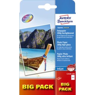 Avery Zweckform® C2549-100 Superior Inkjet Fotopapier, 10x15, einseitig beschichtet - hochglänzend, 200 g/m², 100 Blatt
