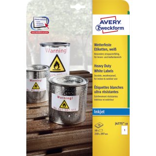 Avery Zweckform® J4775-10 Wetterfeste Folien-Etiketten, 210 x 297 mm, wetterfest, 10 Blatt/10 Etiketten, weiß