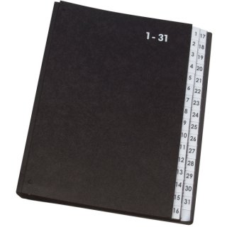 Pultordner Hartpappe - 1 - 31, 32 Fächer, Farbe schwarz
