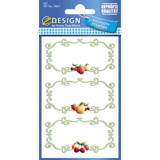 Avery Zweckform® Z-Design 59671, Marmeladen Etiketten, grüner Rahmen, Obst, 3 Bogen/9 Etiketten