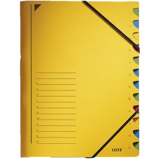 3912 Ordnungsmappe - 12 Fächer, A4, Pendarec-Karton (RC), 430 g/qm, gelb