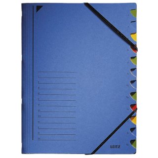3912 Ordnungsmappe - 12 Fächer, A4, Pendarec-Karton (RC), 430 g/qm, blau