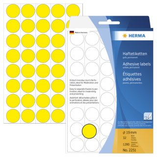 2251 Vielzwecketiketten-gelb, Ø 19 mm, matt, Trägerpapier perforiert, 1280 Stück