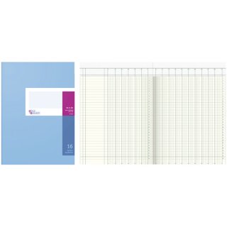 Spaltenbuch Kopfleisten-Ausführung-A4, 16 Spalten, 40 Blatt, Schema über 2 Seite