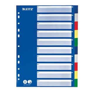 Leitz Plastikregister Blanko, A4, PP, 10 Blatt, farbig