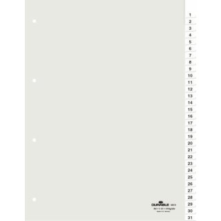 Durable Zahlenregister, Hartfolie, 1 - 31, transparent, DIN A4, 210/225 x 297 mm, 31 Blatt