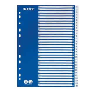 Leitz Plastikregister 1-31, A4, PP, 31 Blatt, Blisterverpackung, weiss