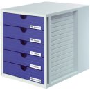 Schubladenbox SYSTEMBOX - A4/C4, 5 geschlossene Schubladen, lichtgrau-blau