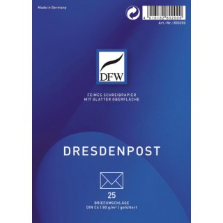 Briefumschlag DresdenPost - DIN C6, gef&uuml;ttert, 80 g/qm, 25 St&uuml;ck