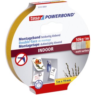 tesa doppelseitiges Montageband Powerbond für Innen, 5m x 19mm