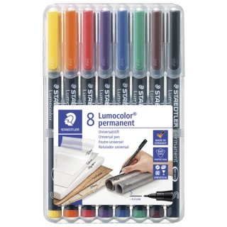 Feinschreiber Universalstift Lumocolor® permanent, S, STAEDTLER Box mit 8 Farben