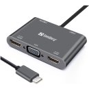 SANDBERG USB-C DOCK 2xHDMI+1xVGA+USB+PD