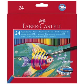 Faber-Castell Kinder - Aquarellfarbstifte. 24 Aquarellfarben + Pinsel im Kartonetui