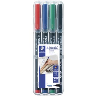 Feinschreiber Lumocolor® Universalstift permanent, F, STAEDTLER Box mit 4 Farben
