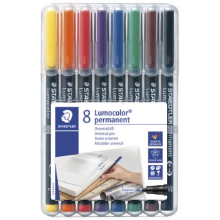 Feinschreiber Lumocolor® Universalstift permanent, F, STAEDTLER Box mit 8 Farben