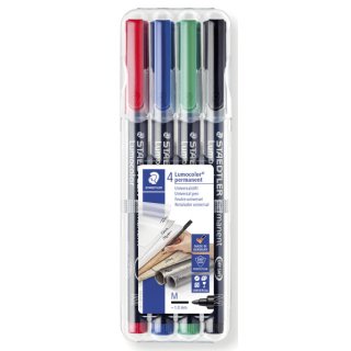 Feinschreiber Universalstift Lumocolor® permanent, M, STAEDTLER Box mit 4 Farben