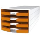 Schubladenbox IMPULS - A4/C4, 4 offene Schubladen, weiß/orange