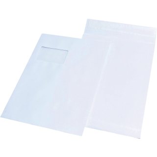 Faltentaschen C4, mit Fenster, mit 20 mm-Falte, 120 g/qm, weiß, 100 Stück