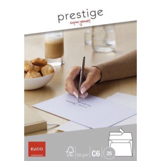 Briefumschlag Prestige-C6,hochweiss,Haftklebestreifen,ohne Fenster,120g/m2,25Stk