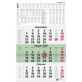 3-Monatskalender Recycling 2027, 29,5 x 49 cm, 3M/1S
