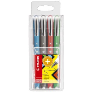 Tintenroller worker® colorful - 0,5 mm, Etui mit 4 Stiften