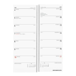 Zettler Vormerkkalender 718 - 1 Woche / 1 Seite, 10,5 x 29,5 cm, Spiralbindung, farbig sortiert