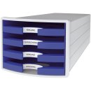 Schubladenbox IMPULS - A4/C4, 4 offene Schubladen, lichtgrau/blau