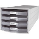Schubladenbox IMPULS - A4/C4, 4 offene Schubladen, lichtgrau/transluzent-klar