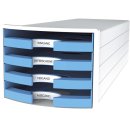 Schubladenbox IMPULS - A4/C4, 4 offene Schubladen, weiß/hellblau