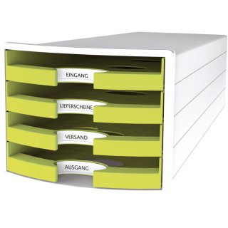 Schubladenbox IMPULS - A4/C4, 4 offene Schubladen, weiß/lemon