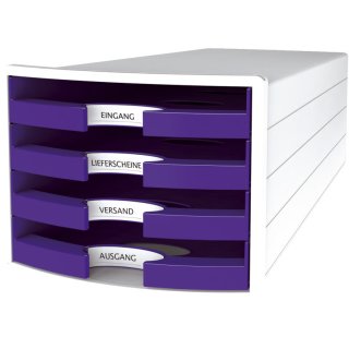 Schubladenbox IMPULS - A4/C4, 4 offene Schubladen, weiß/lila