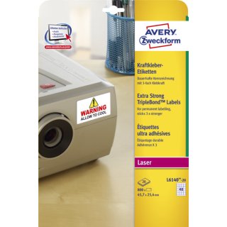 Avery Zweckform® L6140-20 Kraftkleber-Etiketten, 45,7 x 25,4 mm, wetterfest, 20 Blatt/800 Etiketten, weiß