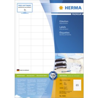 Herma 4606 Etiketten Premium A4, weiß 38,1x21,2 mm Papier matt 13000 St.