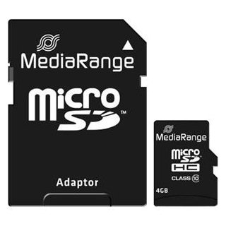 mSDHC 4GB Class10 + Adapter MediaRange Speicherkarte, Kapazität: 4GB