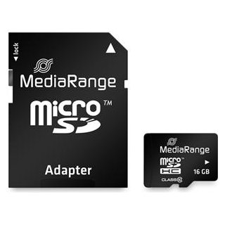 mSDHC 16GB Class10 + Adapter MediaRange Speicherkarte, Kapazität: 16GB