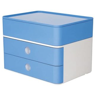 Schubladen/-Utensilienbox- stapelbar, 2 Laden, weiß/hellblau