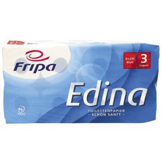 Toilettenpapier Edina - 3-lagig, geprägt, hochweiß, 8 Rollen à 250 Blatt
