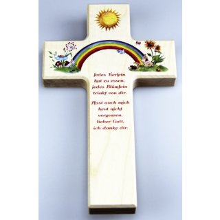 Kinderkreuz  "Jedes Tierlein hat zu essen…" - Holz, 20 cm