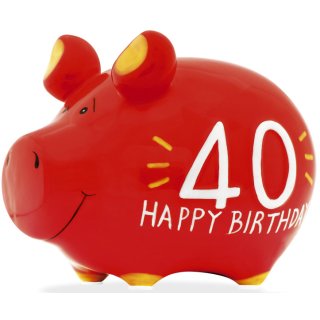 Spardose Schwein "40 Happy Birthday" - Keramik, klein