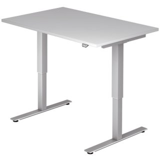 Sitz-Steh-Schreibtisch mit T-Fuß-120x72-119x80 cm,elektr. höhenverstellbar,Grau
