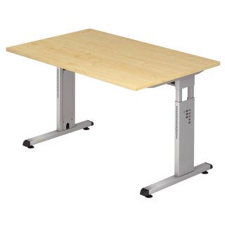 Schreibtisch C-Fuß - 120 x 65-85 x 80 cm, höhenverstellbar, Ahorn/Silber